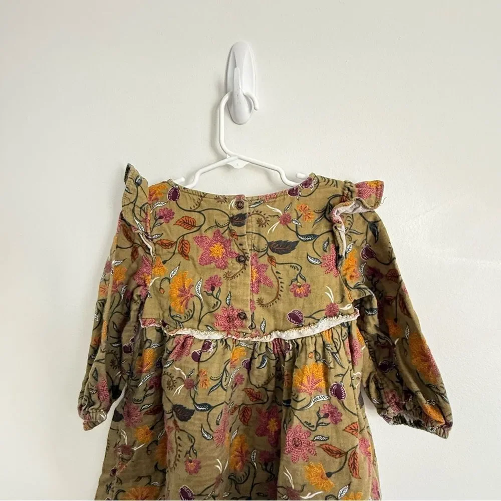 Art Class Floral Dress in Olive Green Fall Colors Paisley Print 3T Toddler Girl
